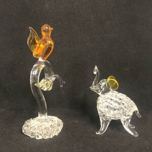 spun glass lamp work bird and elephant yellow amber clear broken tail on bird